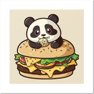 Cute Panda Eating Burger Posters and Art